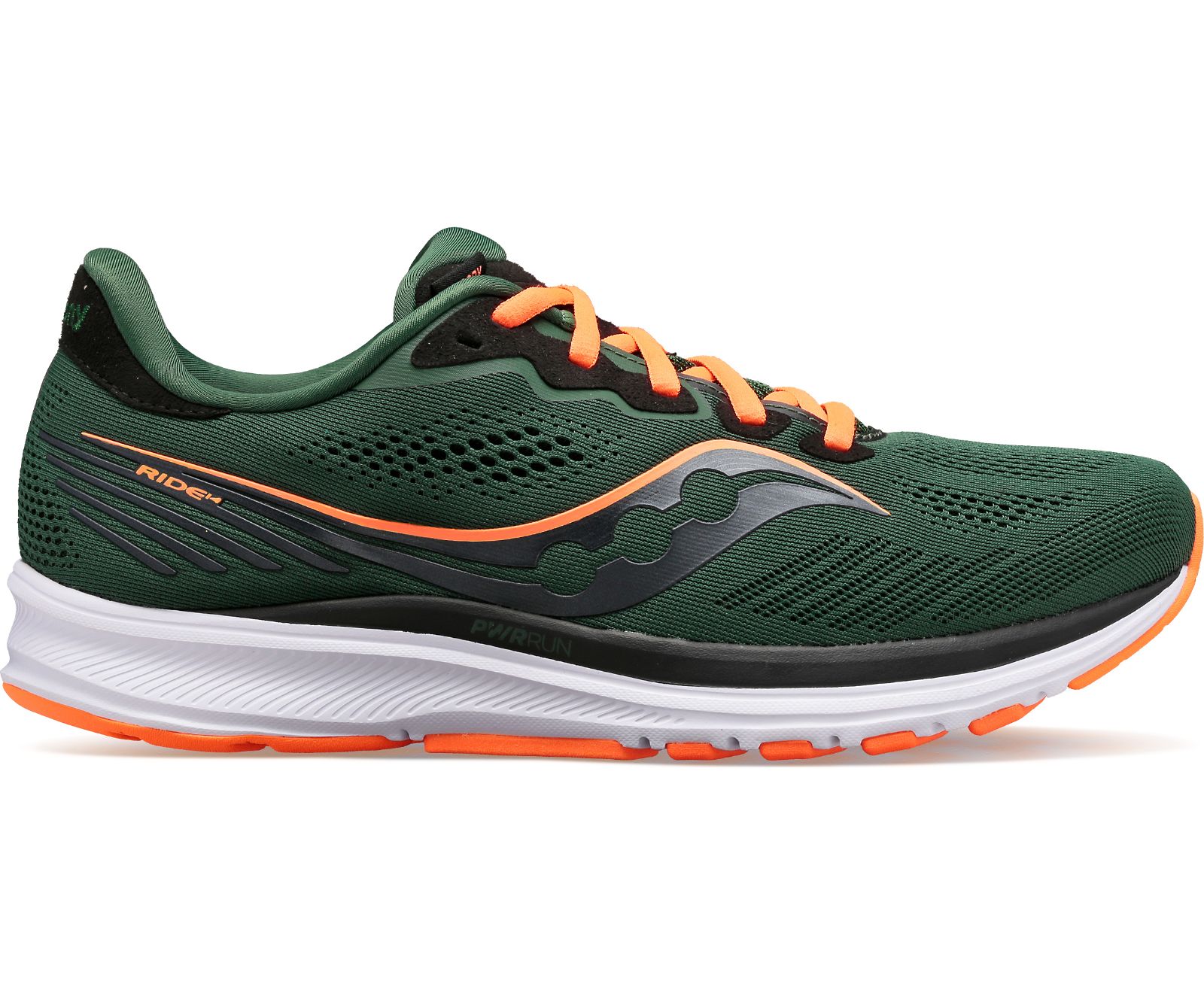 Men\'s Saucony Ride 14 Running Shoes Deep Green / Orange | Singapore 551TCEV